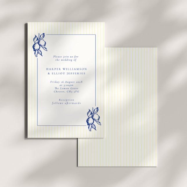 Convite Elegant Hand Drawn Blue Lemons Wedding (Criador carregado)