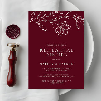 Convite Elegant Hand Drawn Floral Wedding Rehearsal Dinner