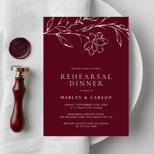 Convite Elegant Hand Drawn Floral Wedding Rehearsal Dinner (Criador carregado)
