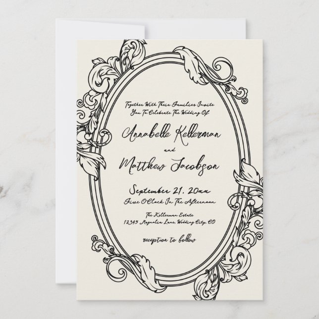 Convite Elegant Hand Drawn Vintage Wedding (Frente)
