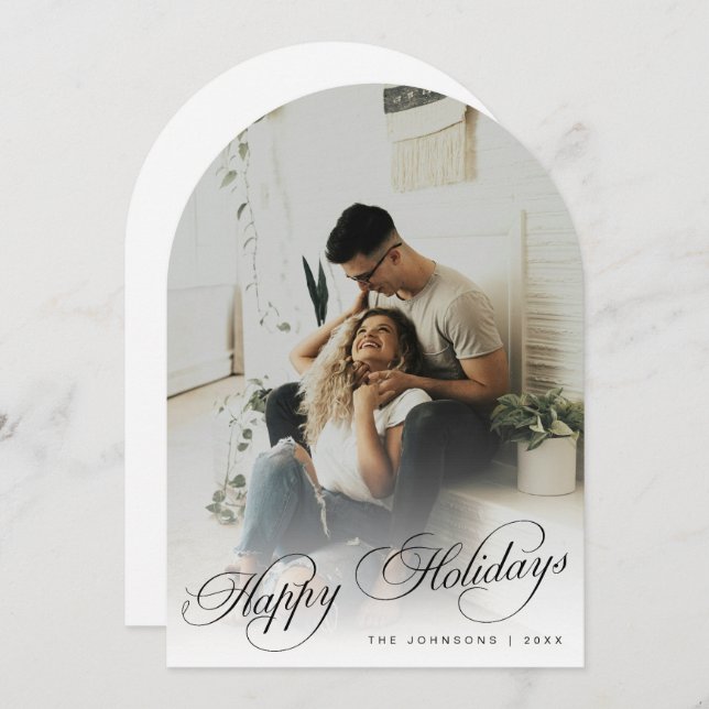 Convite Elegant Happy Holidays Arch Photo Christmas Card (Frente/Verso)