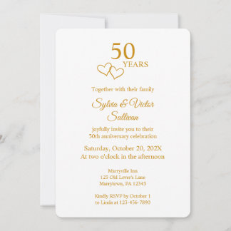 Convite Elegant Heart Golden 50th Wedding Anniversary
