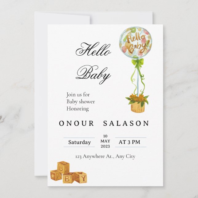 Convite Elegant Hello Baby Balloon Shower Invitation (Frente)