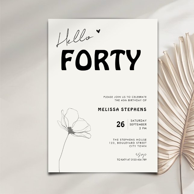 Convite Elegant Hello Forty Bold Typography 40th Birthday (Criador carregado)