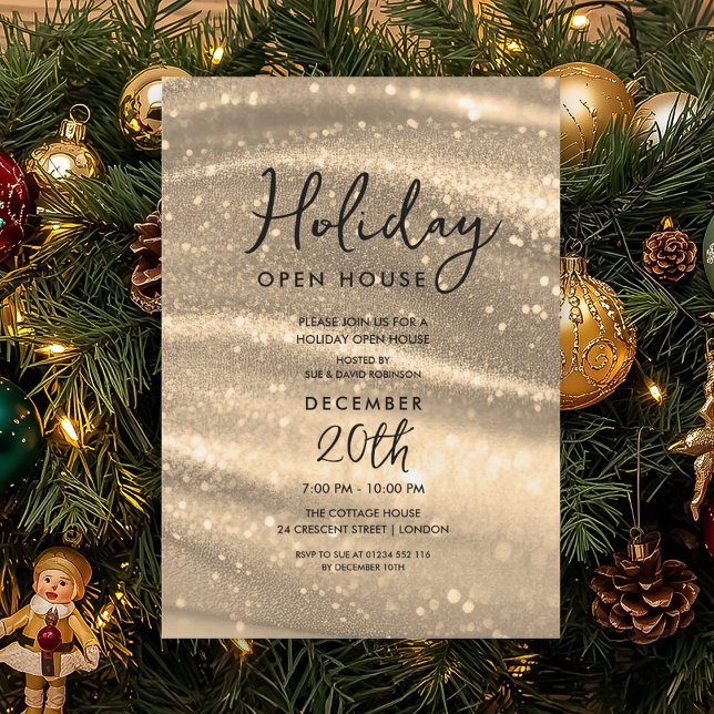 Convite Elegant Holiday Open House Gold Sparkle Glam (Elegant Holiday Open House Gold Sparkle Glam Invitation)