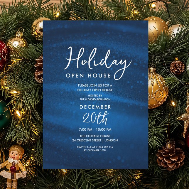 Convite Elegant Holiday Open House Navy Sparkle Glam (Elegant Holiday Open House Navy Sparkle Glam Invitation)