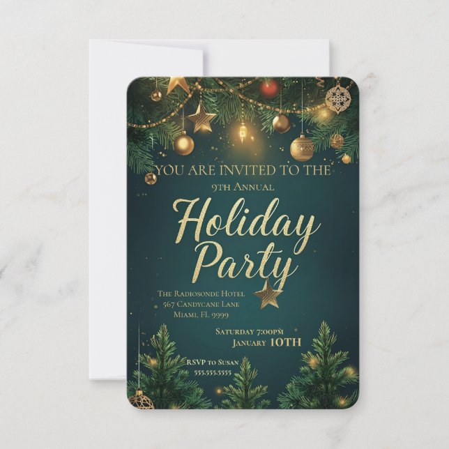 Convite Elegant Holiday Party Invitation (Frente)