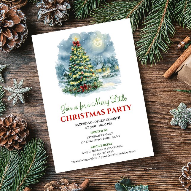 Convite Elegant Holiday Scene Watercolor Party Invitation (Elegant Holiday Scene Watercolor Party Invitation)
