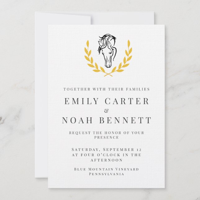 Convite Elegant Horse Crest Wedding Invitation with Laurel (Frente)