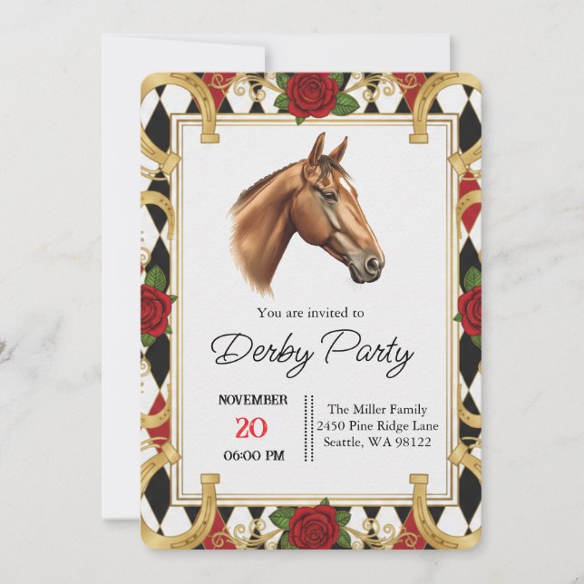 Convite Elegant Horse Derby Party Invitation (Frente)