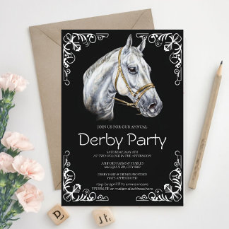 Convite Elegant Horse Derby Party Invitation with Black an