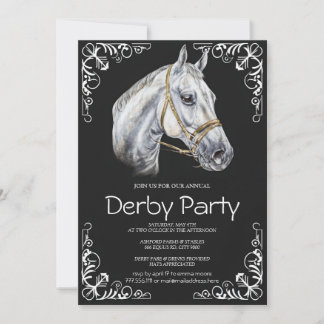 Convite Elegant Horse Derby Party Invitation with Black an
