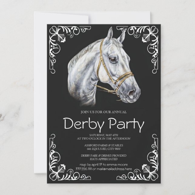 Convite Elegant Horse Derby Party Invitation with Black an (Frente)