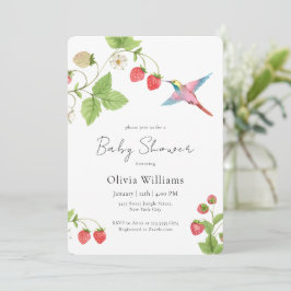 Convite Elegant Hummingbirds Strawberry Baby Shower