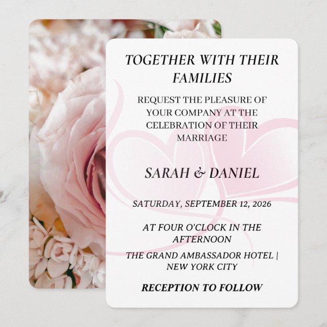 Convite Elegant Interlocking Hearts Wedding Invitation | L (Frente/Verso)