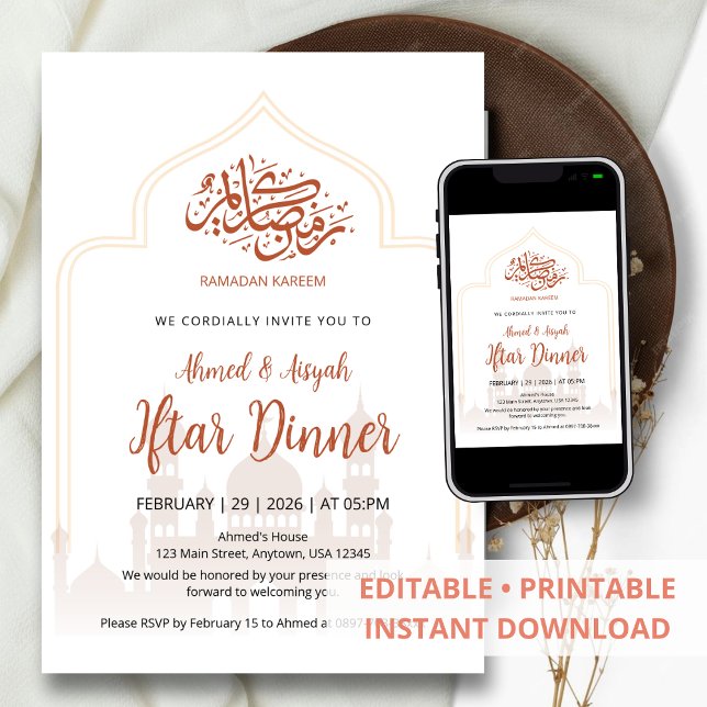 Convite Elegant Islamic Mosque Silhouette Iftar Dinner (Criador carregado)