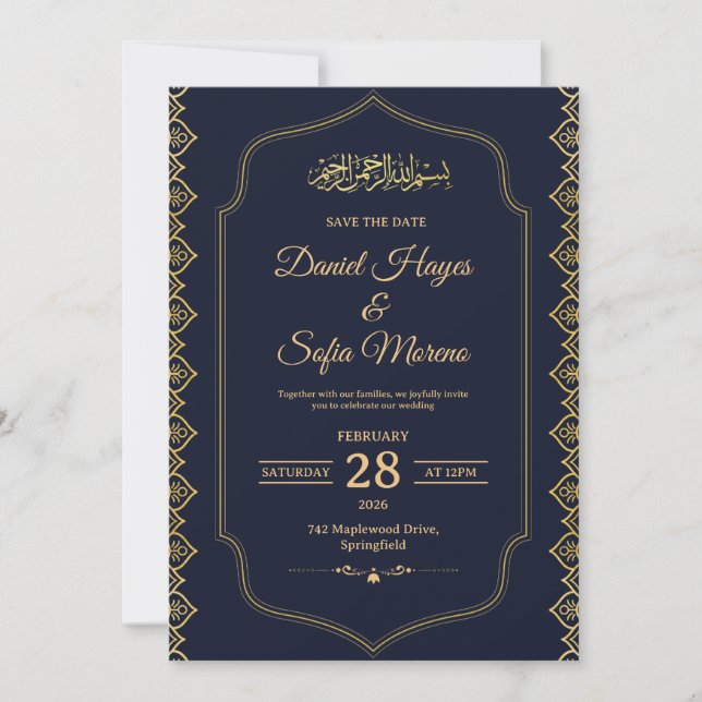 Convite Elegant Islamic Muslim Wedding Invitation (Frente)
