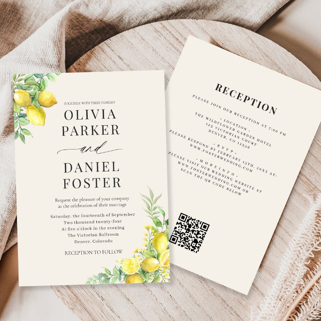 Convite Elegant Italian Lemon QR Code Wedding (Criador carregado)