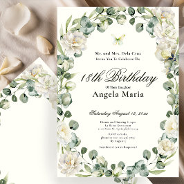 Convite Elegant Ivory Floral 18th Birthday Debut
