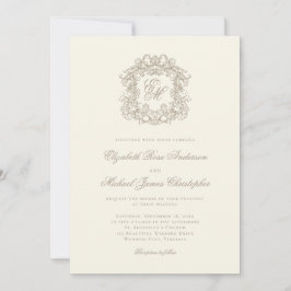 Convite Elegant Ivory Ornate Monogram Crest Wedding