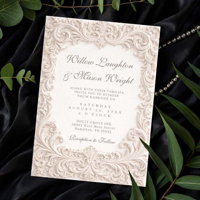 Convite Elegant Ivory Rococo Scroll Wedding Invitation (Elegant Ivory Rococo Scroll Wedding Invitation)