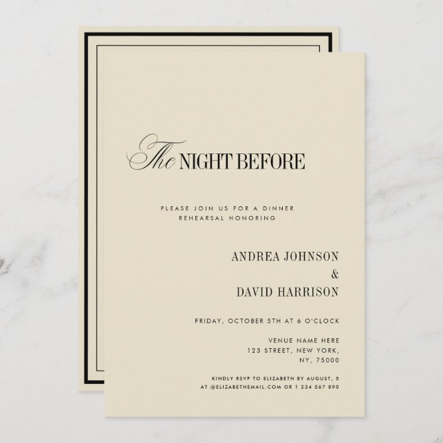 Convite Elegant Ivory The Night Before Rehearsal Dinner (Frente/Verso)