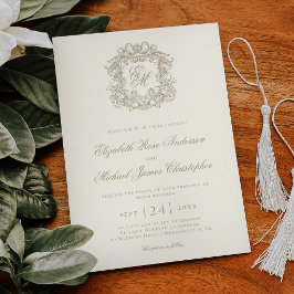 Convite Elegant Ivory Vintage Monogram Crest Wedding