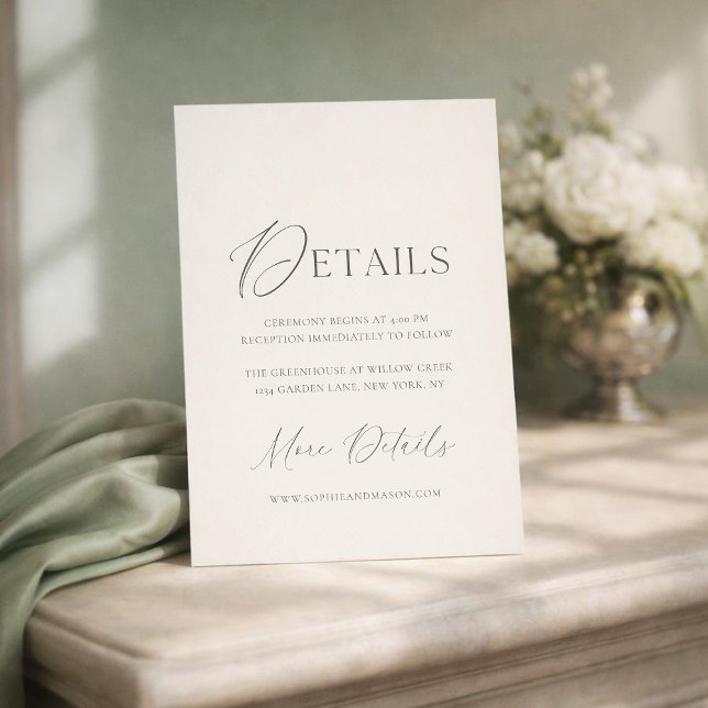 Convite Elegant Ivory Wedding Details Card (Criador carregado)