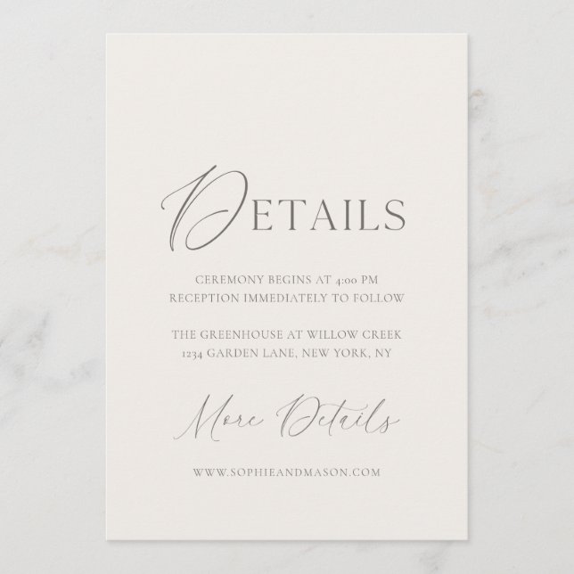 Convite Elegant Ivory Wedding Details Card (Frente)