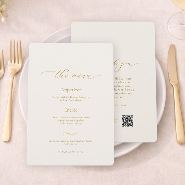 Convite   Elegant Ivory Wedding Menu & Thank You Card (Criador carregado)