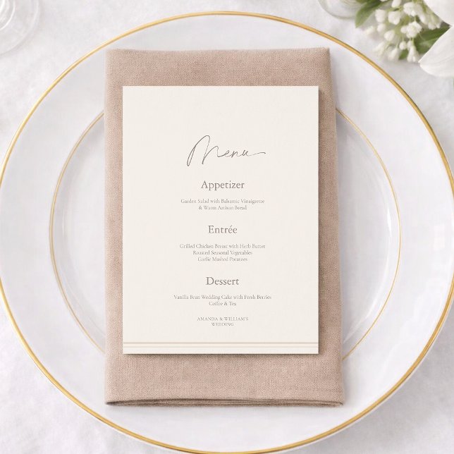 Convite Elegant Ivory Wedding Menu with Thank You Card  (Criador carregado)