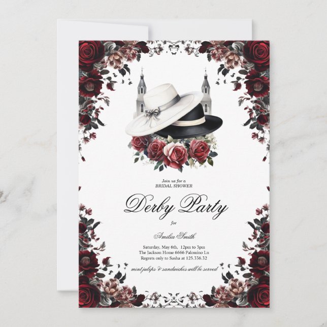 Convite Elegant Kentucky Derby Bridal Shower Invitation Fl (Frente)