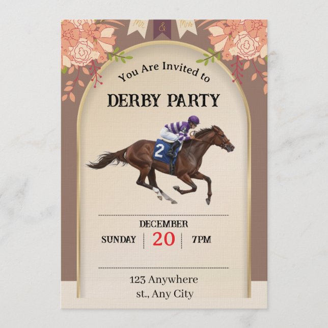 Convite Elegant Kentucky Derby Horse Racing Invitation (Frente)