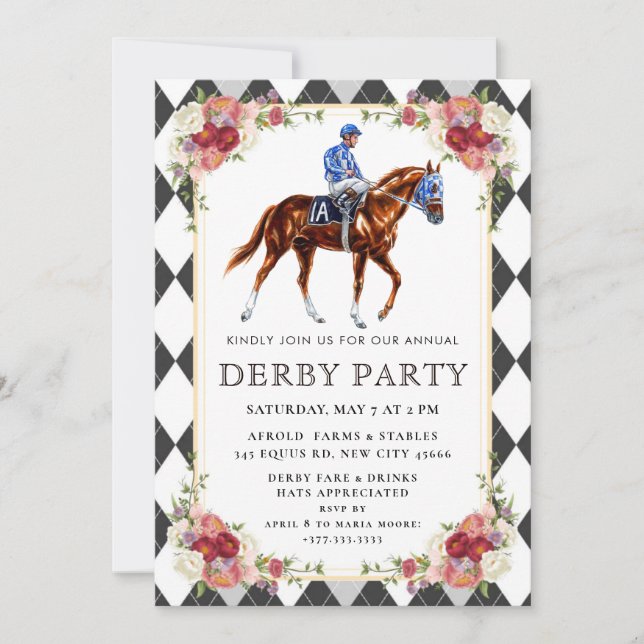 Convite Elegant Kentucky Derby Party Invitation with Horse (Frente)