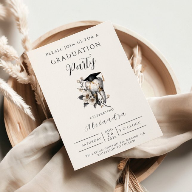 Convite Elegant Kintsugi Floral Dental Graduation (Criador carregado)