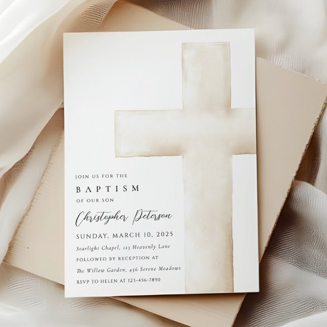 Convite Elegant Large White Cross Baptism Invitation (Criador carregado)