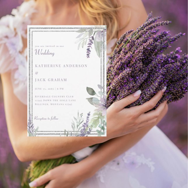 Convite Elegant Lavender Floral and Foliage Wedding  (Criador carregado)