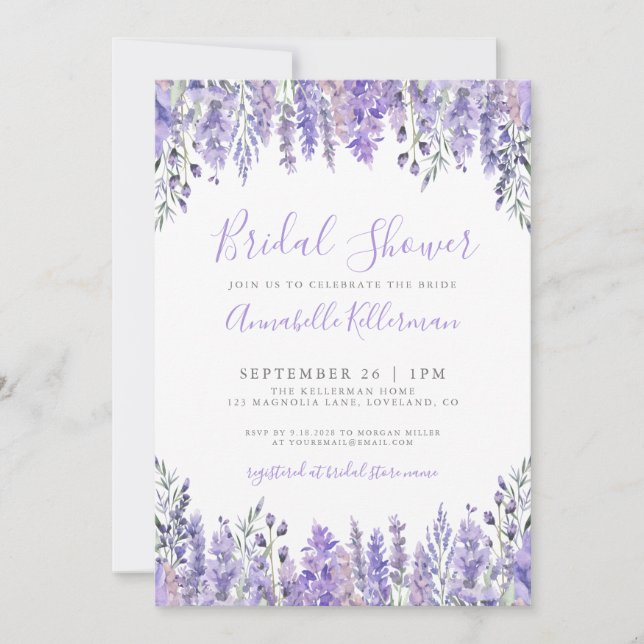 Convite Elegant Lavender Floral Bridal Shower (Frente)