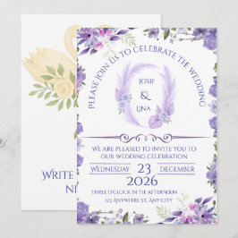 Convite Elegant Lavender Floral Wedding Invitation