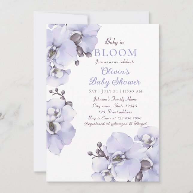 Convite Elegant Lavender Orchid Baby Shower Invitation (Frente)