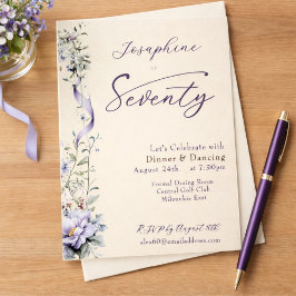 Convite Elegant Lavender Wildflower Script 70th Birthday