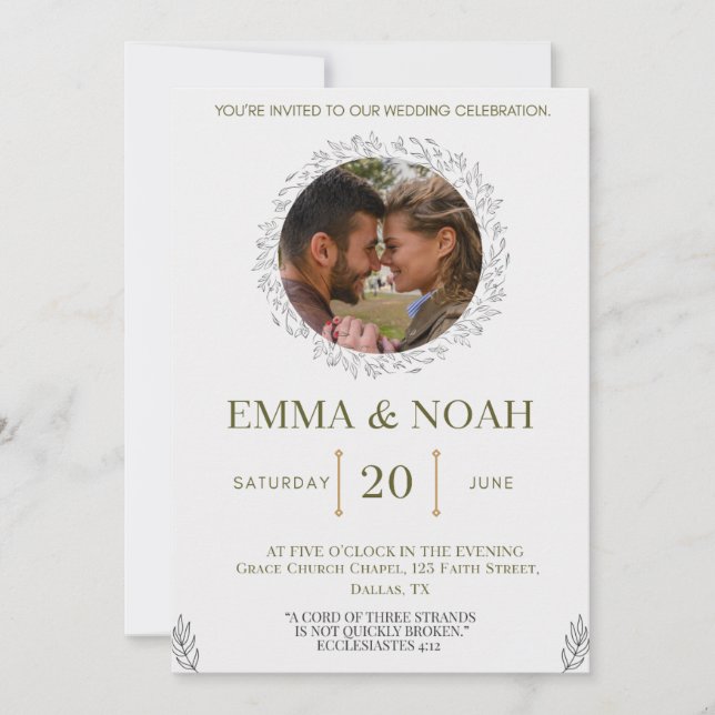 Convite Elegant Leaf Arch Wedding Invitation with Ecclesia (Frente)