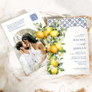 Convite Elegant Lemon Mediterranean Qr Code Photo Wedding