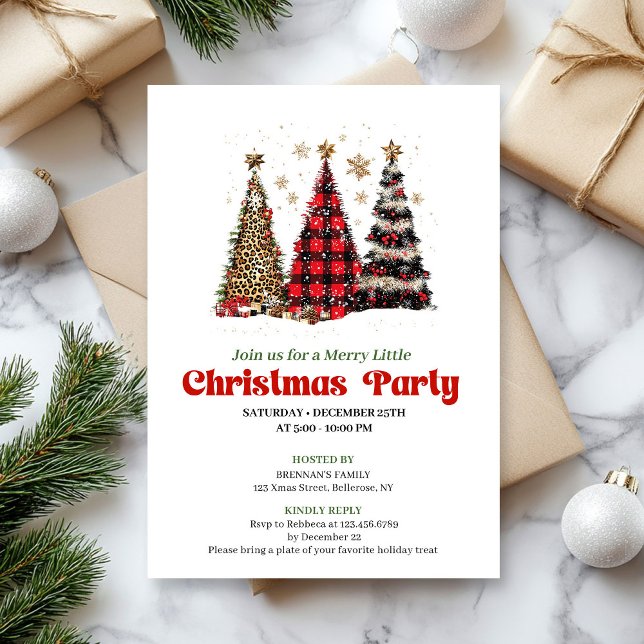 Convite Elegant leopard print Christmas tree holiday card (Elegant leopard print Christmas tree holiday card)