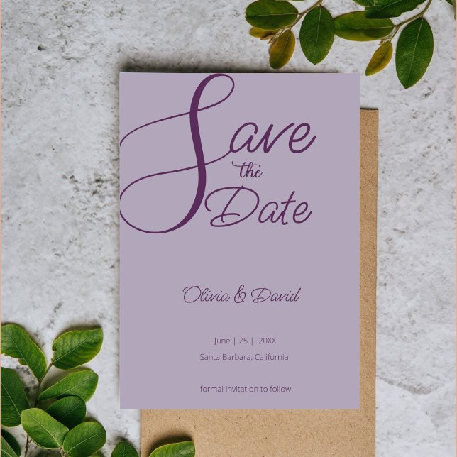 Convite Elegant lilac Save the Date (Criador carregado)