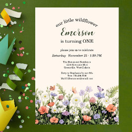 Convite Elegant Little Wildflower 1st Birthday Party