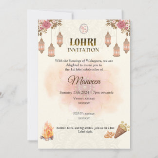 Convite Elegant Lohri Invitation- Pastel, Minimalistic