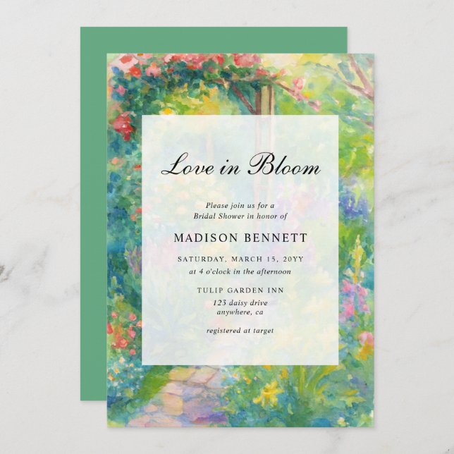 Convite Elegant Love In Bloom Garden Bridal Shower (Frente/Verso)