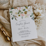 Convite Elegant Magnolia | White and Blush Couples Shower<br><div class="desc">This elegant magnolia white and blush couples shower invitation is perfect for a modern classy wedding shower. The soft floral design features watercolor blush pink peonies, stunning white magnolia flowers and cotton with gold and green leaves in a luxurious arrangement. Personalize the back of the card with the name of...</div>