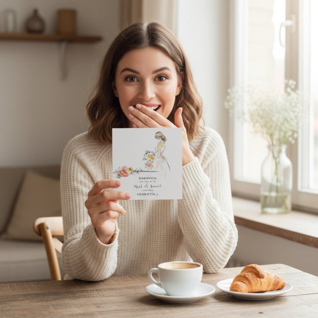 Convite Elegant Maid of Honor Proposal Floral Sketch (Criador carregado)